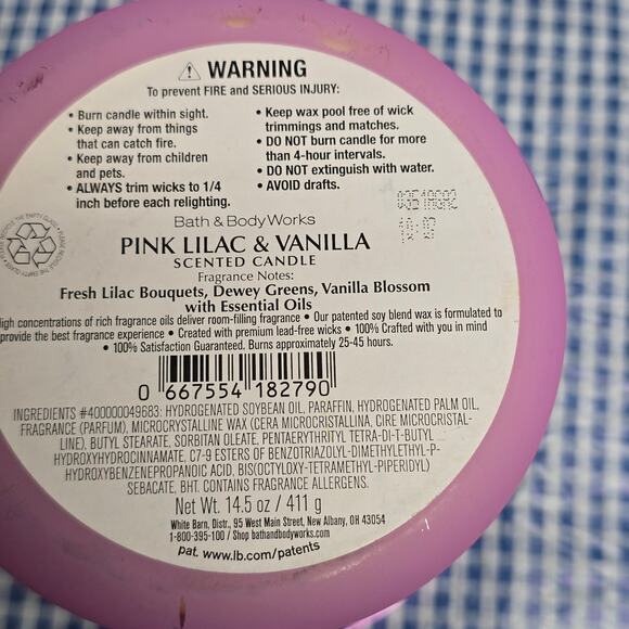 BBW Pink Lilac & Vanilla Large 3 Wick Candle Home Fragrance Pink Jar Design - Picture 2 of 2